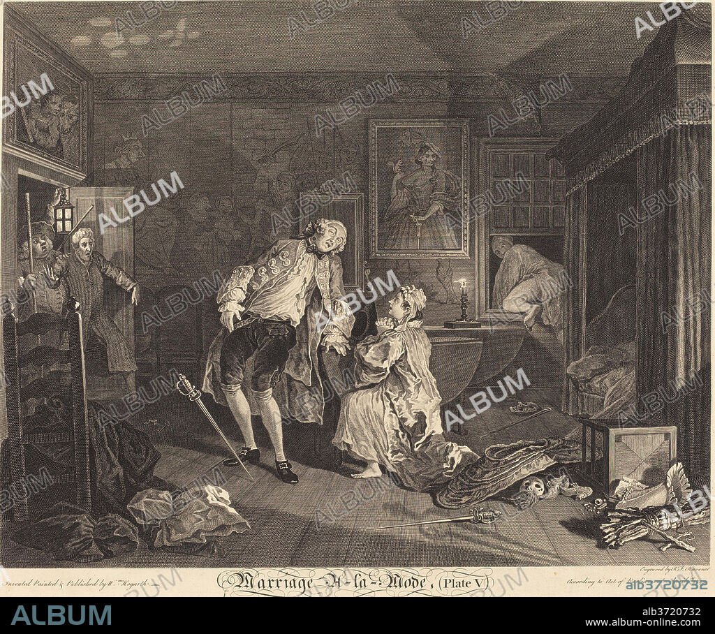 SIMON FRANCOIS RAVENET I AFTER WILLIAM HOGARTH. Marriage a la Mode: pl.5. Dated: 1745. Medium: etching and engraving.