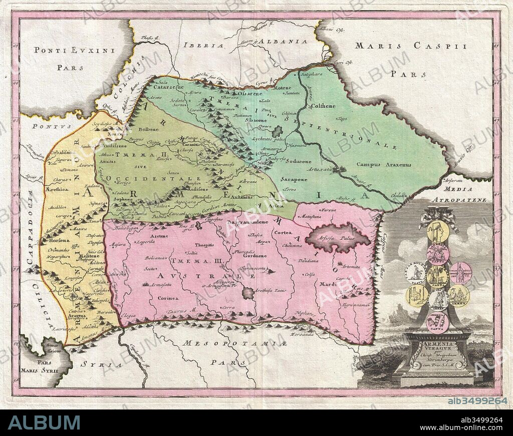 1720, Weigel Map of the Caucuses including Armenia, Georgia, and Azerbaijan.