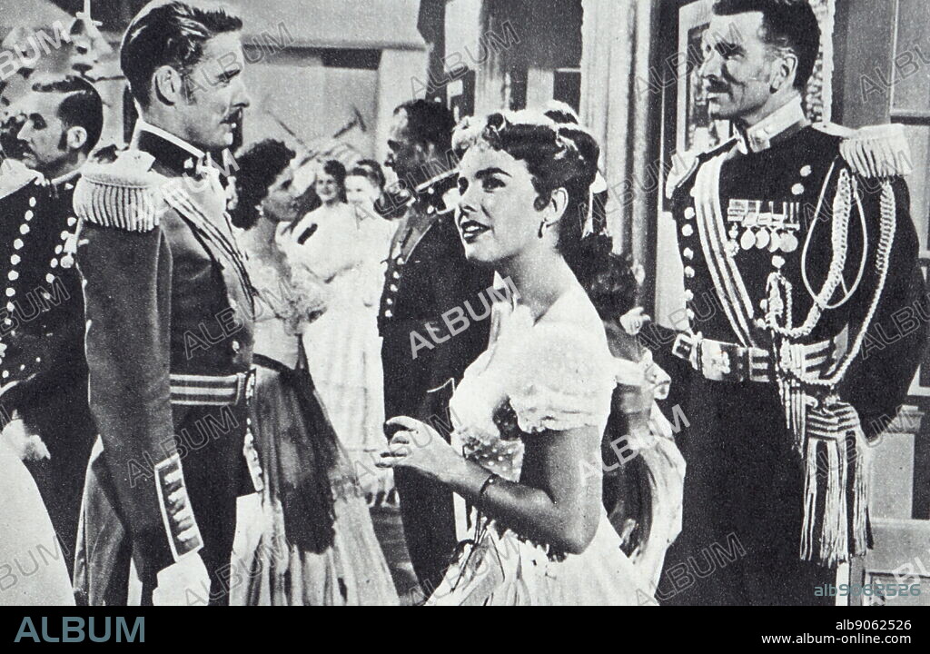 Film still from 'King of the Khyber Rifles' starring Tyrone Power, Terry Moore, Michael Rennie, and Guy Rolfe.