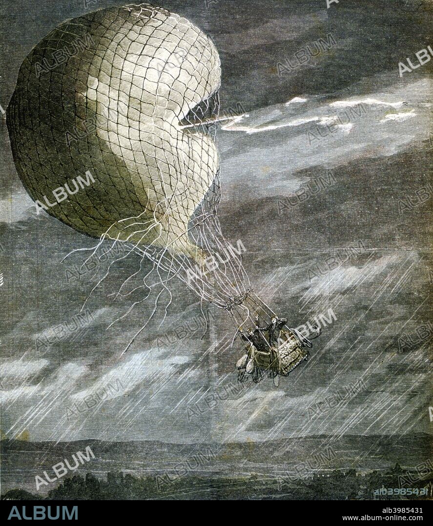 A Balloon struck by lightning near Chicago, Illinois, USA, 1891. Illustration in Le Petit Journal, 1891.