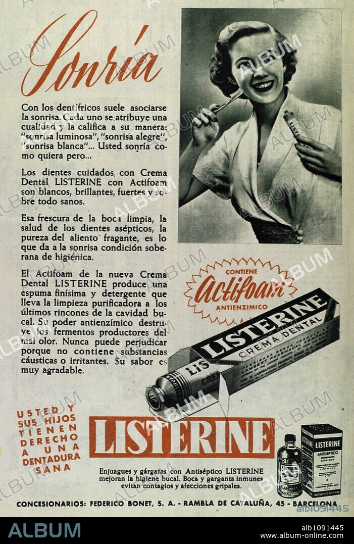 Anuncio prensa "Crema dental Listerine". Años 50.