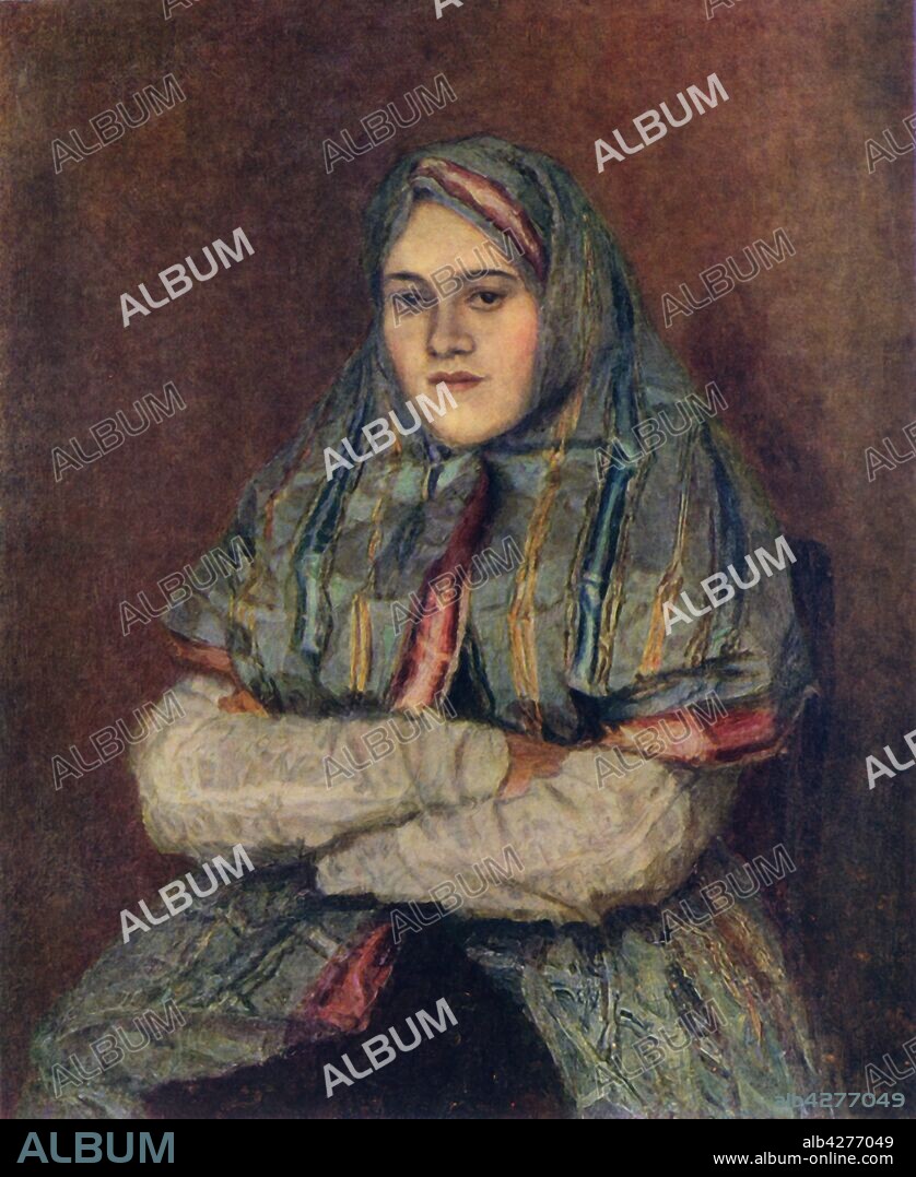 VASILY SURIKOV. 'The Townswoman', 1902, (1965). (Portrait of Alexandra Ivanovna Yemelyanova, née Shreyder). From "Russian Painting of the 18th and 19th Centuries" by Vladimir Fiala. [Artia, Czechoslovakia, 1965].