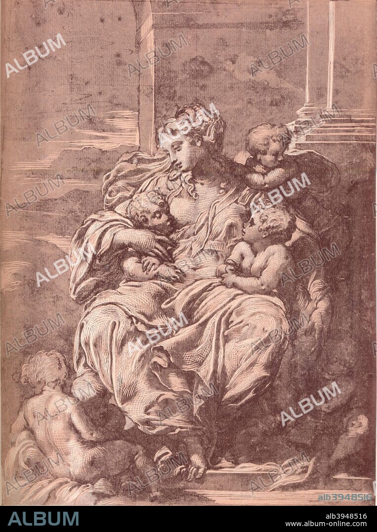 Charity, 16th century. After a  drawing in Sepia and White by Francesco Primaticcio (1504-1570). From The Studio Volume 29 [London Offices of the Studio, London, 1903.].