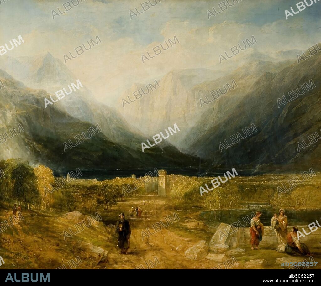 Sarazana, North Italy, 1837-1840 Artist: Frederick Henry Henshaw, Landscape, Mountain, Alps, Oil Painting, Italy.