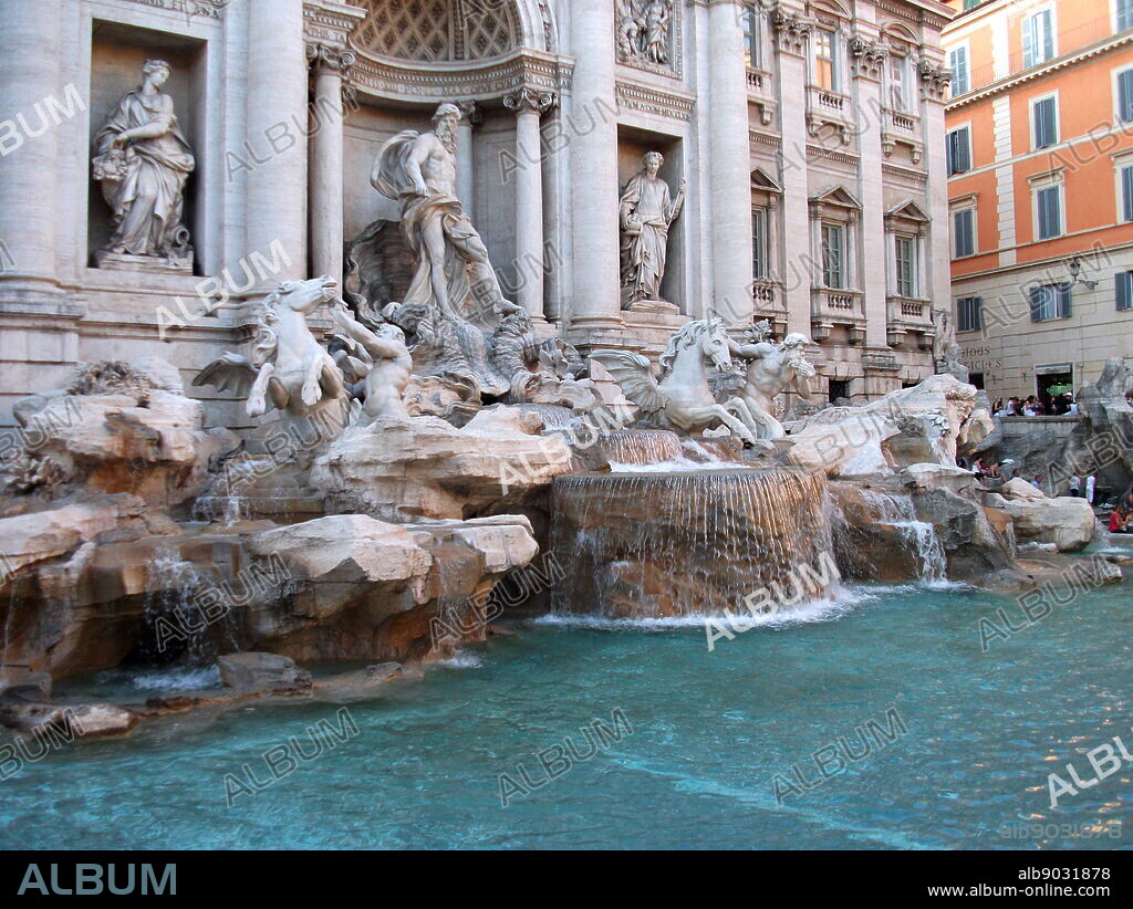 The Trevi Fountain, located in Rome, Italy. Made between 1732-1762 AD. Designed by Nicola Salvi, and completed by Giuseppe Pannini. It is the largest Baroque fountain in Rome and one of the most famous fountains in the entire world.