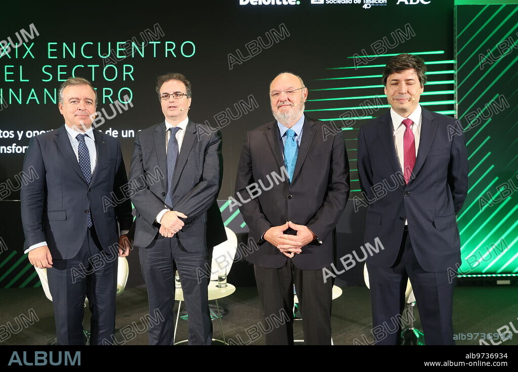 Madrid, 23/11/2022. XXIX Encuentro del Sector Financiero ABC-Deloitte, con la colaboración de la Sociedad de Tasación con la intervención de Luis de Guindos. En la imagen, segunda mensa panel con Francisco Botas (Abanca); Francisco Serrano (Ibercaja); José María Méndez (Ceca); José María Molina del Campo, socio Deloitte. Foto: Jaime García. ARCHDC.