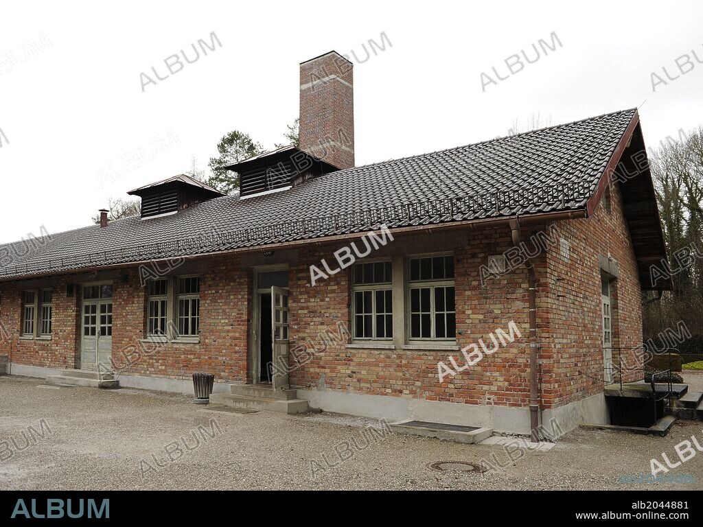 Dachau Concentration Camp. Nazi camp of prisoners opened in 1933. Barrack X. Building where are the crematoria and gas chambers. 1942-1943. Exterior. Germany.