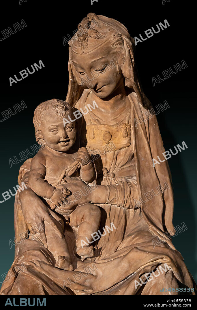 "Madonna and Laughing Child", 1472, by Leonardo da Vinci, terracotta. Detail.