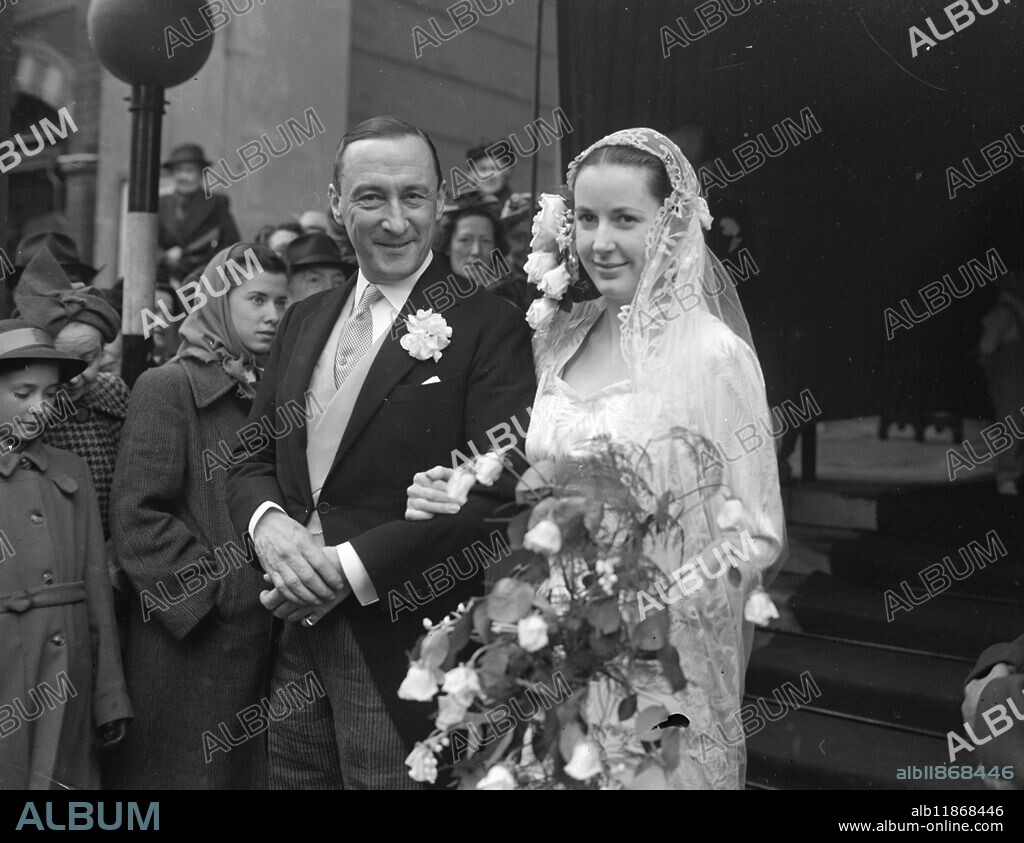 CANADIAN ACTRESS MARRIED IN LONDON. 25 April 1950. Canadian actress Jane Fergus, Jennifer in the BBC Childrens Hour feature Jennifer's Journey, was married to actor George Curzon in St Marks Church, North Audley Street, London, today (Tuesday). The bride (in private life Jane Victoria Fergusson) came from Canada nine years ago when she was 16. She is the daughter of the late Malcolm Mackenzie Fergusson of Toronto and of Mrs W J Thompson of South Harefield, Middlesex. The bridegroom (whose full name is Chambre George William Penn Curzon) is the only son of the late Hon. Frederick Graham Curzon and the late Mrs Herbert Sleath Skelton. He recently returned from New York, where he appeared as the butler in The Chiltern Hundreds. Picture Shows: The Bride and Bridegroom, after the wedding in St Marks, North Audley Street, today.