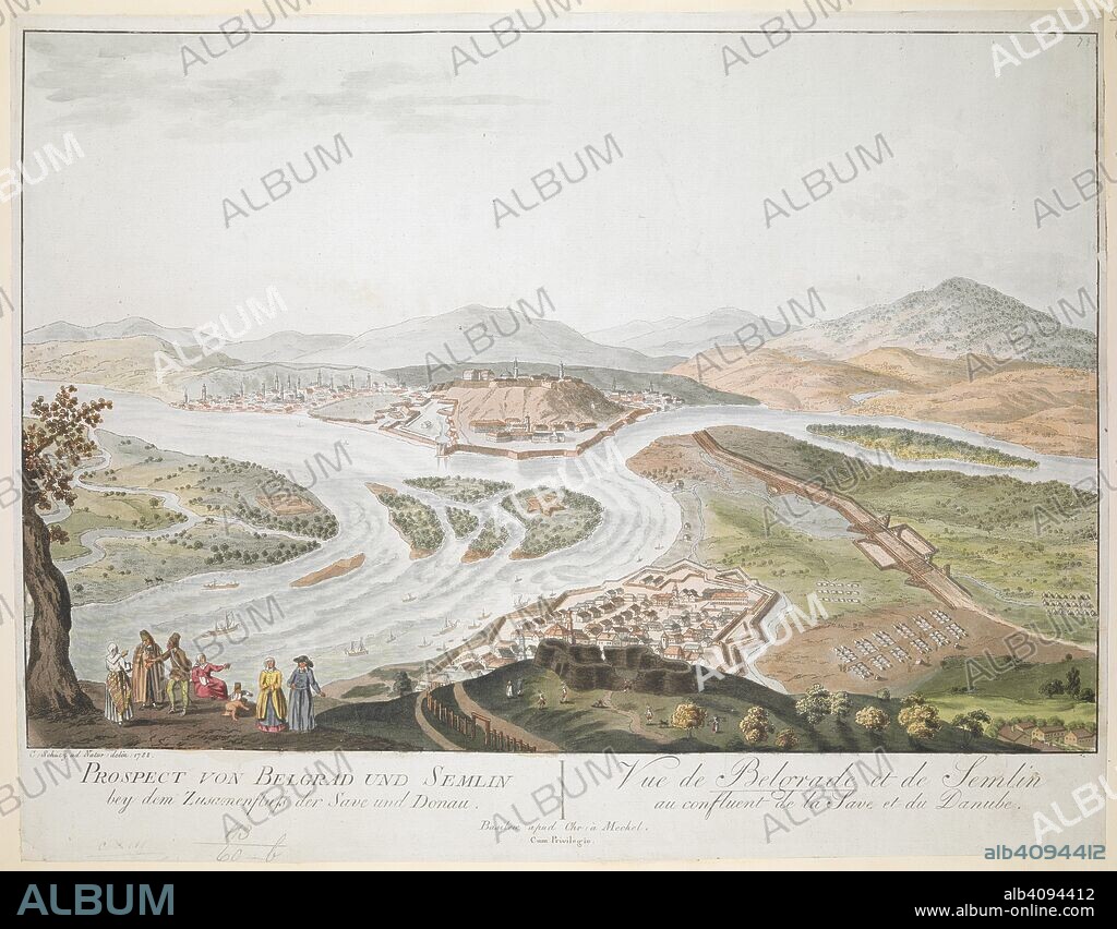 A view of Belgrade and Semlin at the confluence of the Save and Danube. Prospect von Belgrad und Semlin. Vue de Belgrade et de Semlin. 1788. Source: Maps K.Top.113.60.b. Language: German and French.