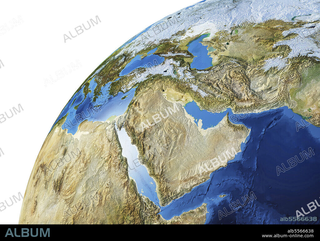 Detailed Earth globe close-up of the Middle East area.