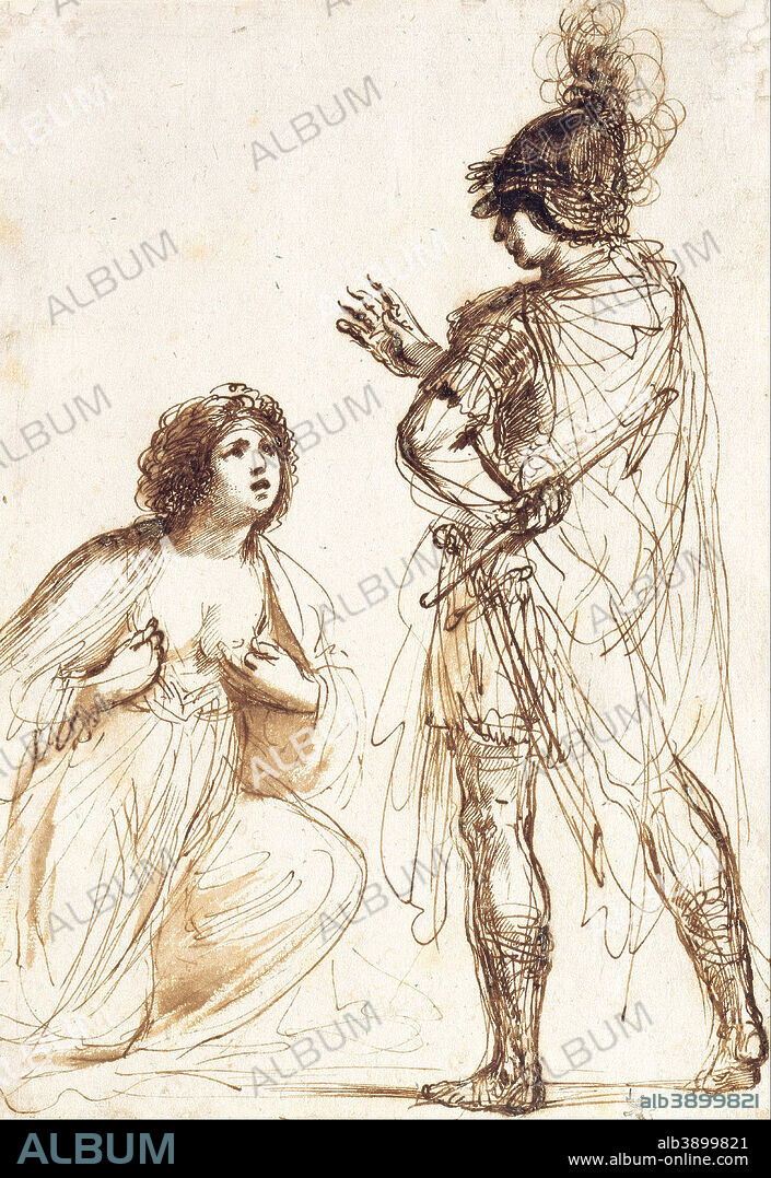 GUERCINO (GIOVANNI FRANCESCO BARBIERI). Cleopatra and Octavian. Date/Period: 1640. Pen and brown ink, brown wash. Feder in Braun, braun laviert. Height: 289 mm (11.37 in); Width: 203 mm (7.99 in).