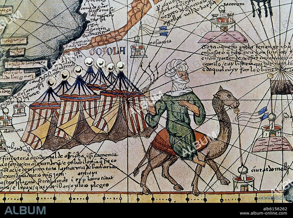 ABRAHAM CRESQUES (1325-1387). ATLAS CATALAN - DETALLE DE UN CAMPAMENTO AFRICANO - 1375.
