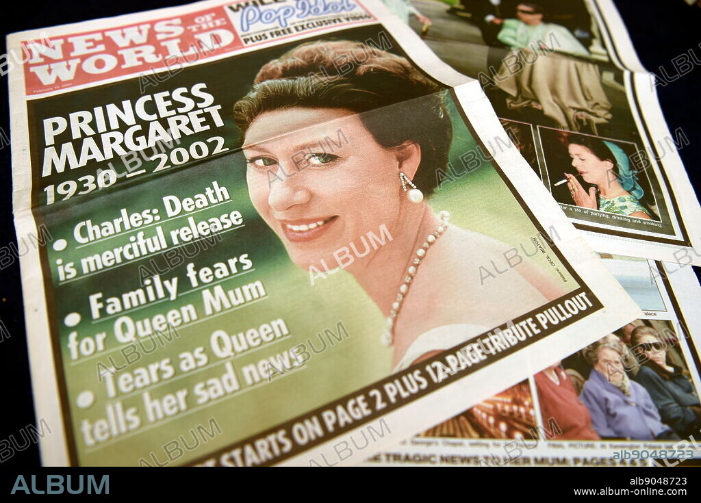 News of the World newspaper reporting on the death of Princess Margaret. Princess Margaret, Countess of Snowdon (1930-2002) the younger daughter of King George VI and Queen Elizabeth and the only sibling of Queen Elizabeth II.