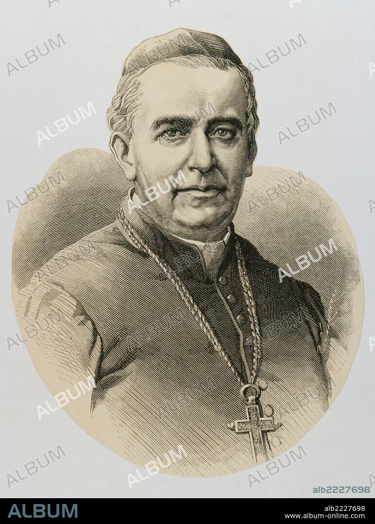 PELAGIO ANTONIO DE LABASTIDA Y DAVALOS (1816-1891). Sacerdote, abogado y doctor en cánones mejicano. Grabado por A. Carretero. "La Ilustración Española y Americana", 1879.