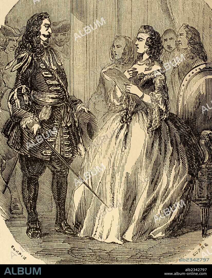 CONSPIRACION DE CELLAMARE. Complot para retirar la Regencia de Francia a Felipe de Orleans en España, 1718. Anna Luisa Benedicta, duquesa de Maine, esposa del bastardo legítimo de Luis XIV, intrigó contra la Regente, aliándose con el cardenal Giulio Alberoni. "Arresto de la duquesa de Maine, una de las cabecillas del complot". Grabado siglo XIX.