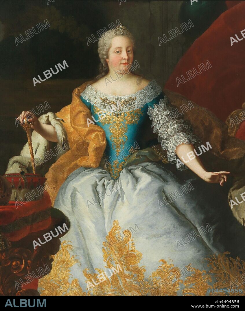 MIJTENS (MEYTENS), MARTIN VAN, THE YOUNGER. Portrait of Empress Maria Theresia (1717-1780), Queen of Hungary and Bohemia, with the Bohemian crown and the archducal crown.
