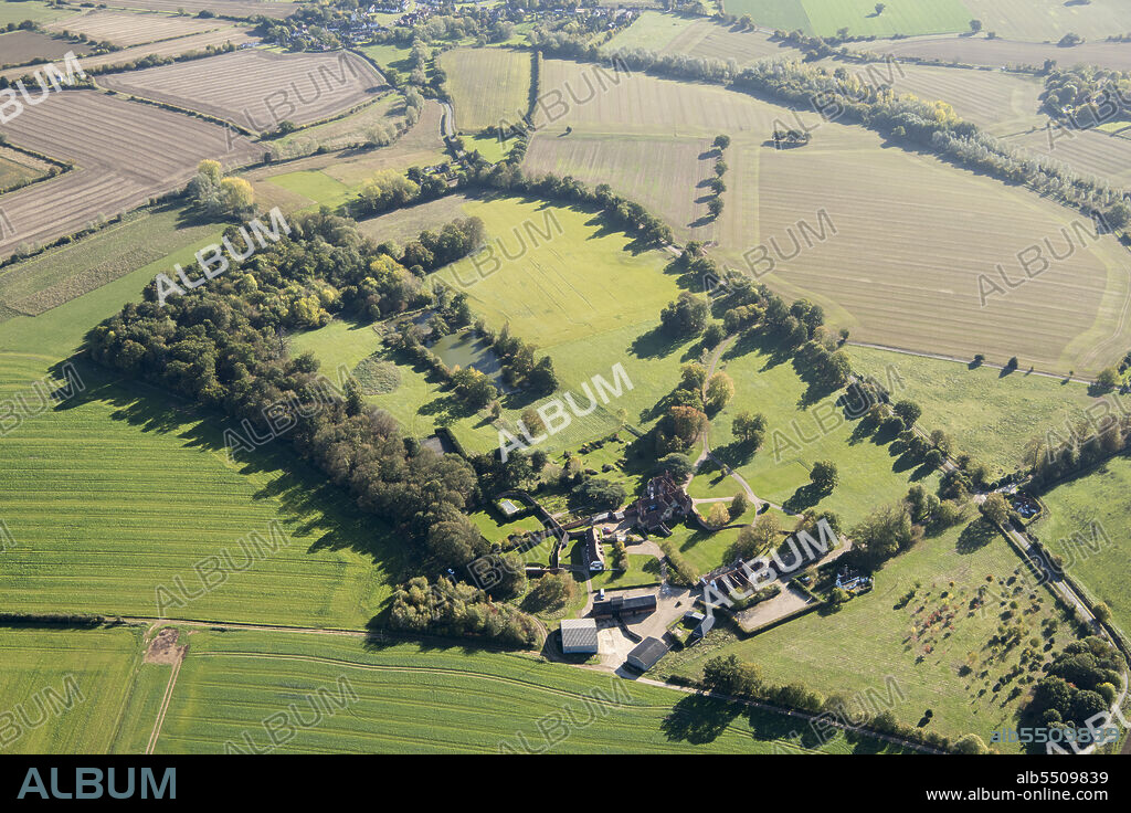HISTORIC ENGLAND. Spains Hall, near Finchingfield, Essex, 2018. Remains of 16th century walled gardens and fishponds, set in an early 19th century park for which Humphry Repton provided a plan.