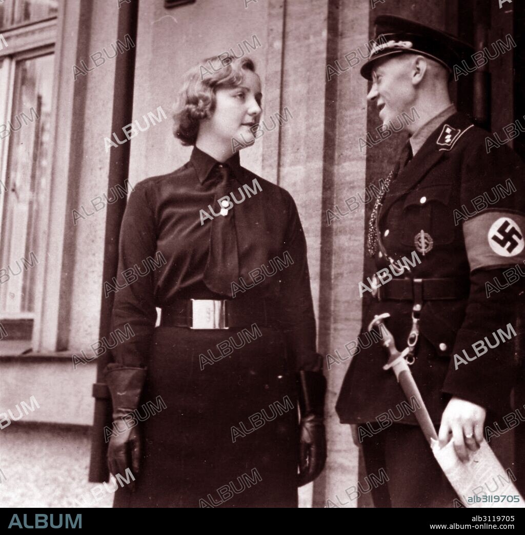 British fascist, Unity Mitford, in Blackshirt uniform with Fritz Stadelmann, Hitler's adjutant in Berlin, Germany 1933.