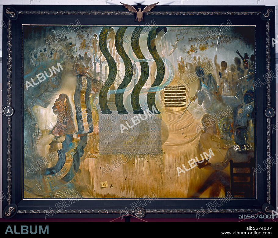 SALVADOR DALÍ. Dali, Salvador ; 1904-1989. "Apothéose du Dollar", 1965. (Salvador Dali peint Gala lors de sa participation à l' apothéose du dollar, avec Marcel Duchamp costumé en Louis XIV". Huile, H. 4,00 ; L. 5,00. Figueras, Fundacio Gala-Salvador Dali.
