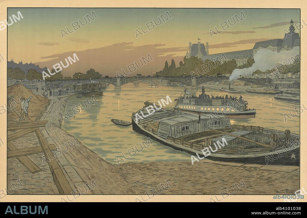 HENRI RIVIERE. The Pont des Saints-Pères and the Louvre (Pont des Saint-Pères et le Louvre). Dimensions: 62.4 cm x 90 cm, 52.5 cm x 82 cm.