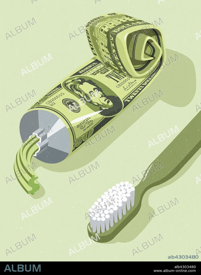 Squeezed twenty dollar bill toothpaste tube.