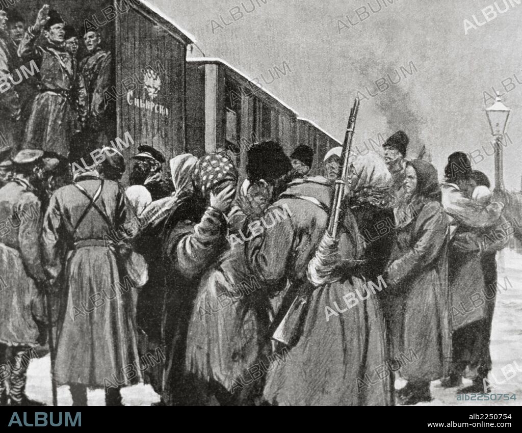 GUERRA RUSO-JAPONESA (1904-1905). Japón entró en guerra con Rusia con la finalidad de asegurarse intereses capitales en Corea y sur de Manchuria. "LA MOVILIZACION EN SIBERIA. SALIDA DE UN TREN MILITAR PARA MANCHURIA". Grabado.