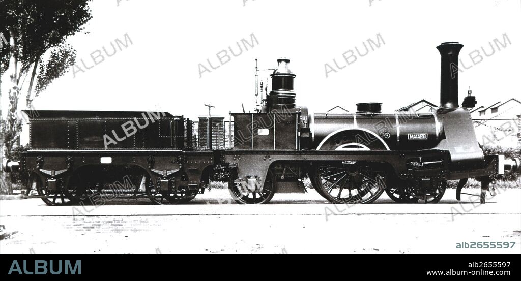 Réplica fiel de la Locomotora "Mataró ", en el Centenario de primer viaje en ferrocarril de Barcelona a Mataró 1848-1948, fabricada en los talleres de La Maquinista Terrestre y Maritima.