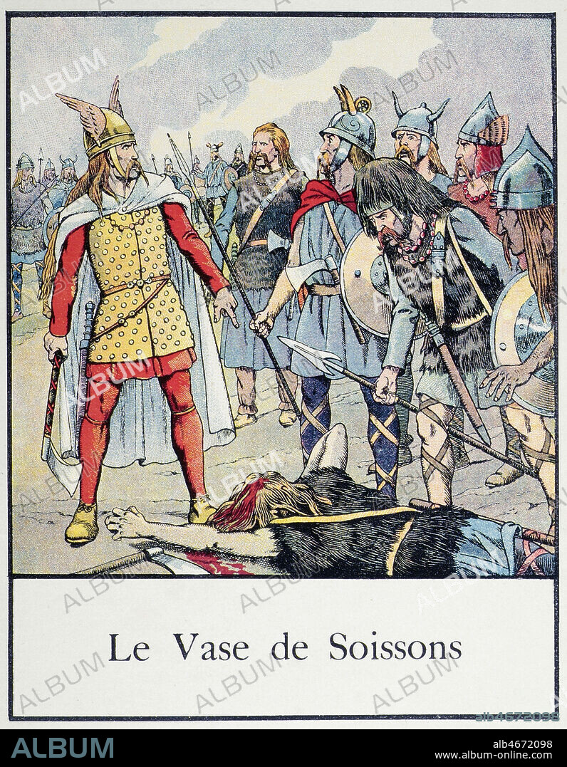 CLOVIS 1er (vers 466-511) et le vase de Soisson. Illustration de 1929 par JOB (1858-1931) pour La petite Histoire de France par Jacques BAINVILLE (1879-1936). Credit : Collection KHARBINE-TAPABOR.