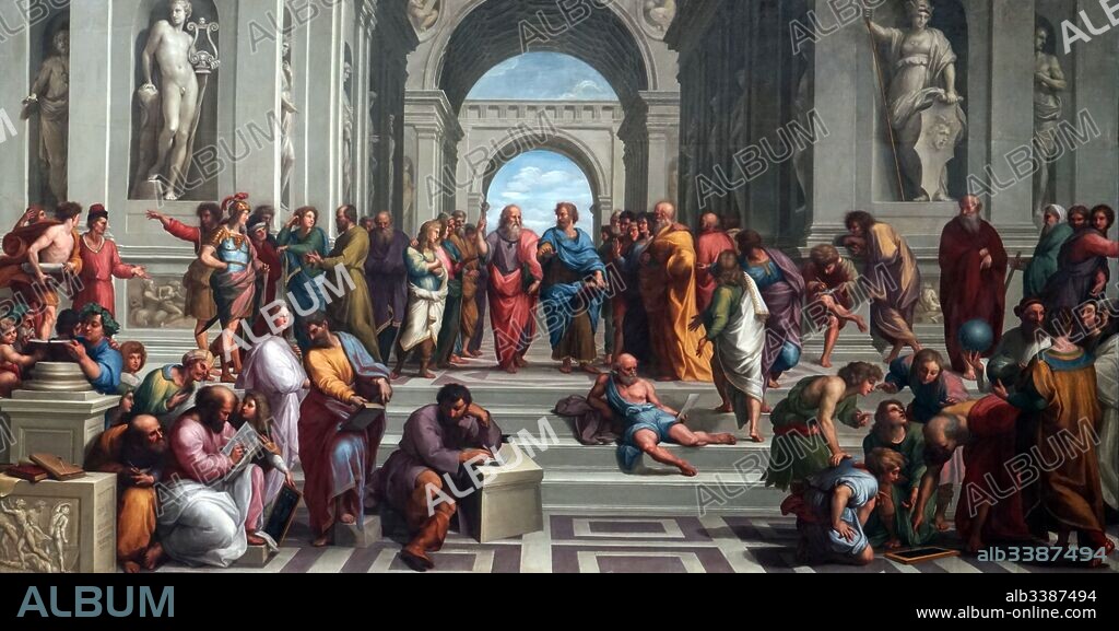 Fresco titled 'The School of Athens' by Raphael (1483-1520) an Italian painter and architect of the High Renaissance. Dated 16th Century.