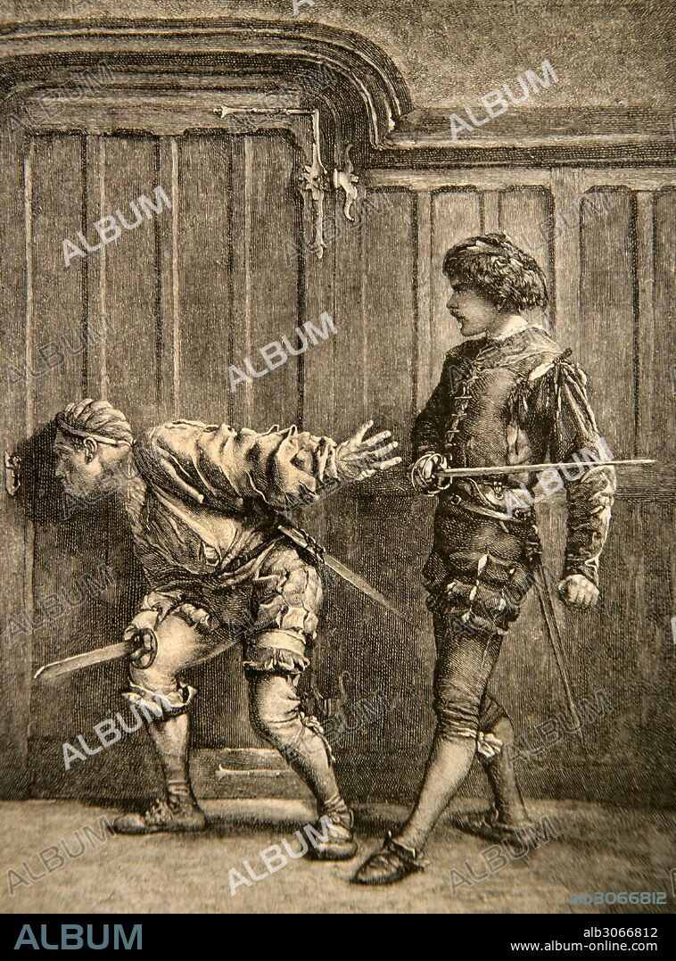 JEAN-LOUIS-ERNST MEISSONIER (1815-1891). Pintor, escultor y academicista francés. Grabado de R. Brend'Amour de un cuadro de Meissonier " Asesinos a sueldo". Almanaque de La Ilustración, 1889.