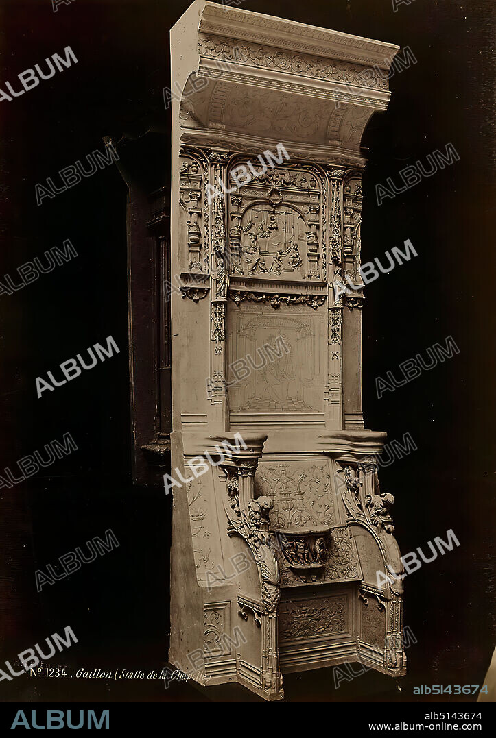 Séraphin-Médéric Mieusement, Gaillon (Stalle de la Chapelle), albumin paper, black and white positive process, image size: height: 36 cm; width: 25.7 cm, dry stamp: recto u. l.: MIEUSEMENT, PHOTOGRAPH, inscribed: recto u.: exposed: No. 1234 Gaillon (Stalle de la Chapelle), photography, arts and crafts, decorative arts, industrial design, museum, hist. Building, locality, street.