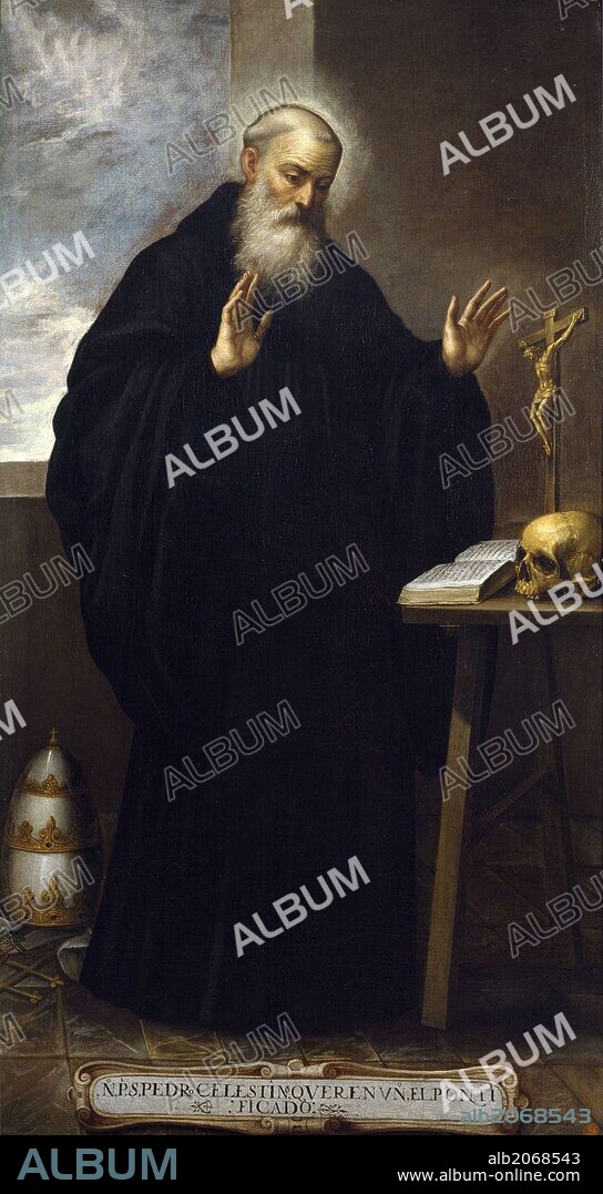 BARTOLOMÉ ROMÁN. Bartolomé Román / 'San Pedro Celestino, papa', Primer tercio del siglo XVII, Escuela Española, Óleo sobre Lienzo, 208 cm x 110 cm, P03346.