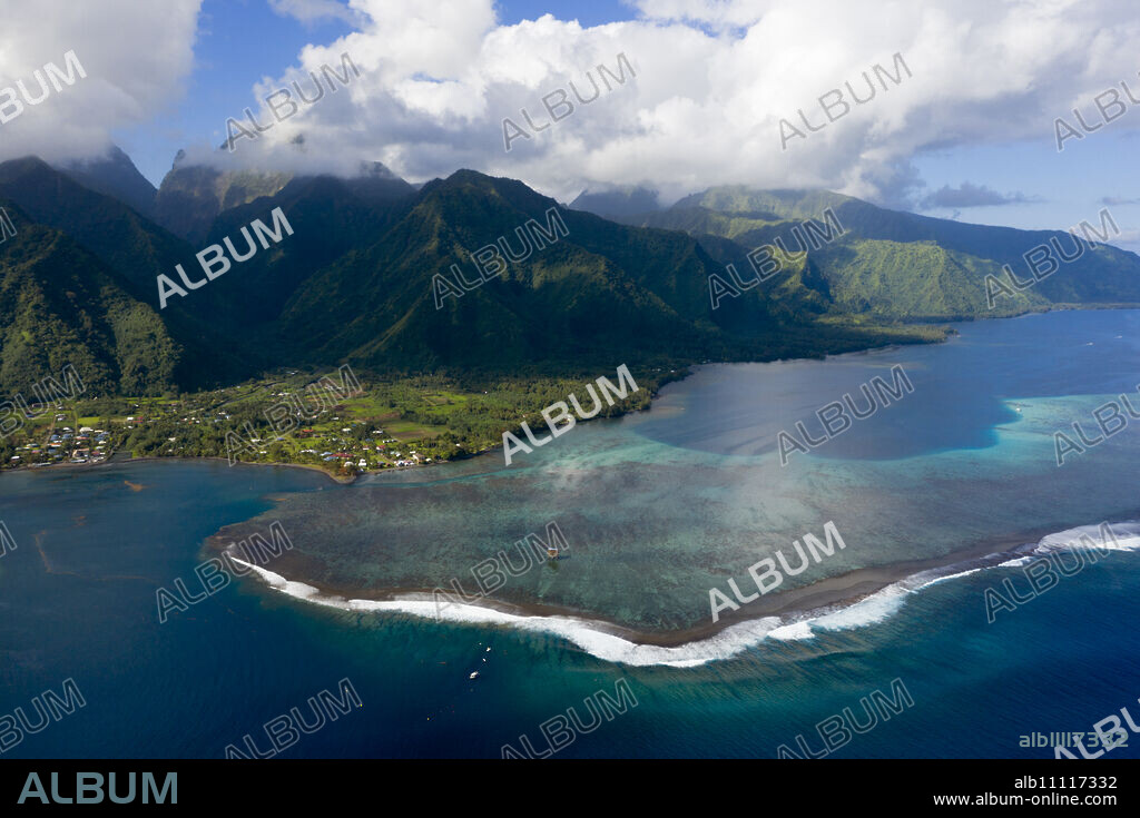 Aerial View of Teahupoo, Tahiti, French Polynesia.