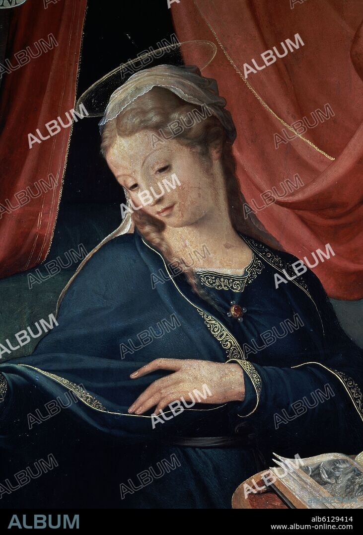 JUAN CORREA DE VIVAR. ANUNCIACION - DETALLE DE LA VIRGEN MARIA - 1559 - O/T - RENACIMIENTO ESPAÑOL.