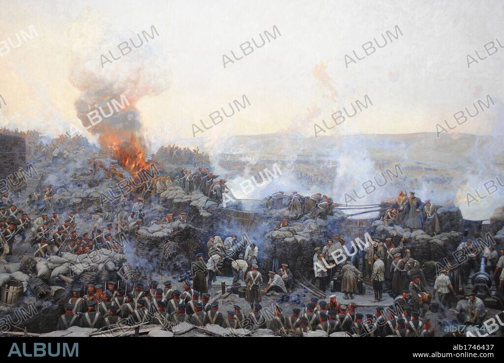 Crimean War (1853-1856). Siege of Sevastopol, 1854-1855, by Franz Alekseyevich Roubaud (1856-1928). The city, on the Black Sea, was besieged for 11 months. Detail. Museum of Heroic Defense and Liberation of Sevastopol. Crimean Peninsula. Ukraine.