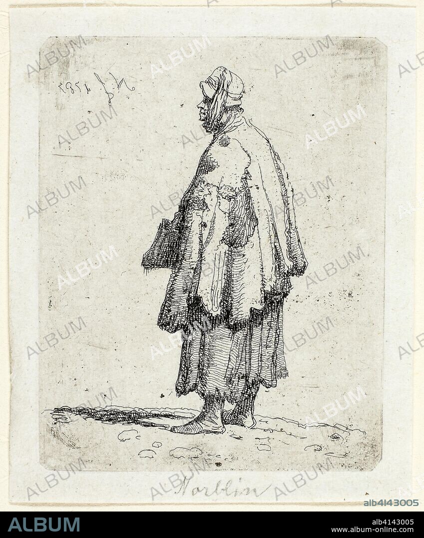 Beggar Woman. Jean-Pierre Norblin de la Gourdaine; French, 1745-1830. Date: 1787. Dimensions: 66 × 53 mm (image/plate); 75 × 62 mm (sheet). Etching on ivory China paper. Origin: France.
