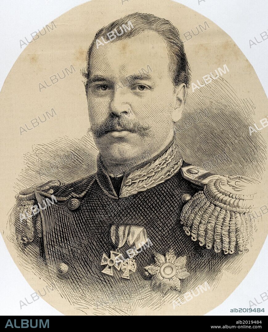 Alexander Alexandrovich (1845-1894), Conocido históricamente como Alexander III o el Pacificador. Emperador de Rusia, Rey de Polonia y Gran Príncipe de Finlandia, del 1881 a 1894. Grabado de "La Ilustración Española y Americana, año 1877".