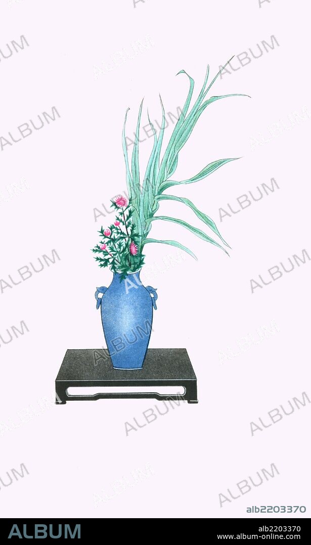 Print from a collection of Japanese flower arrangements known as Ikebana.