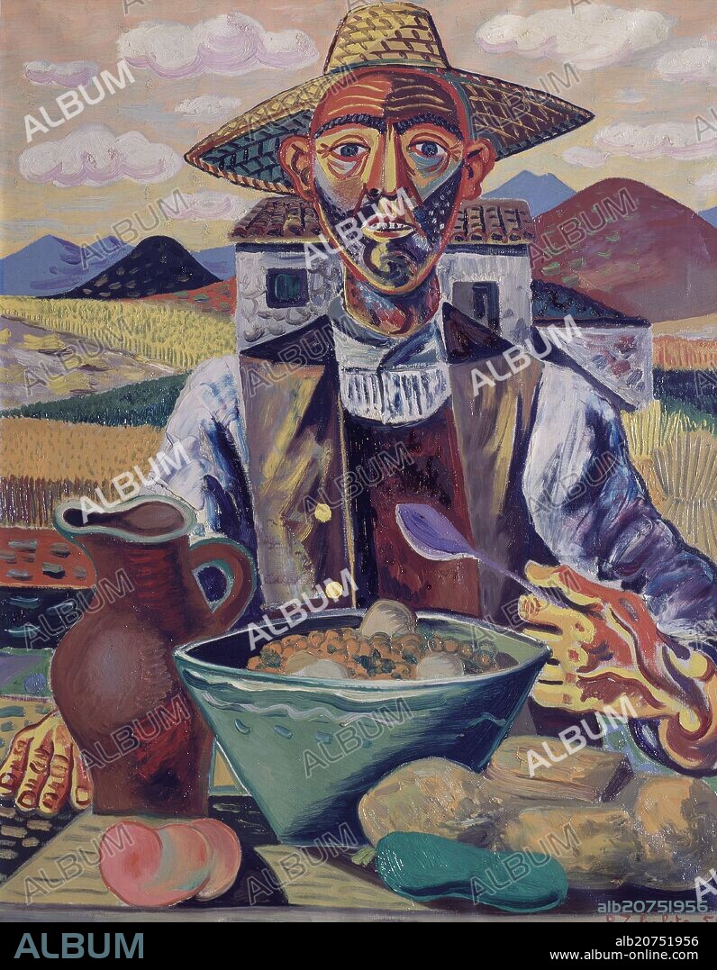 RAFAEL ZABALETA (1907-1960). CAMPESINO COMIENDO - 1950 - 81X65 CM - OLEO/LIENZO.