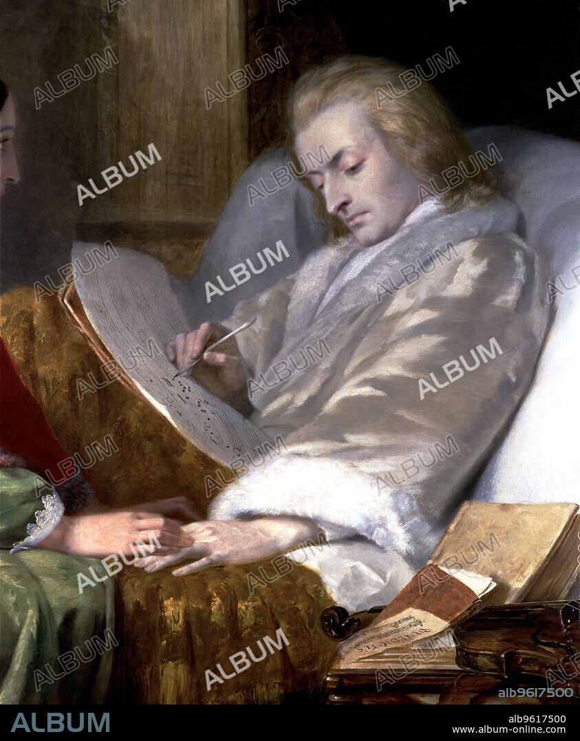 Wolfgang Amadeus Mozart (1756-1791), Austrian composer Mozart composed the Requiem in 1791, detail of the canvas.