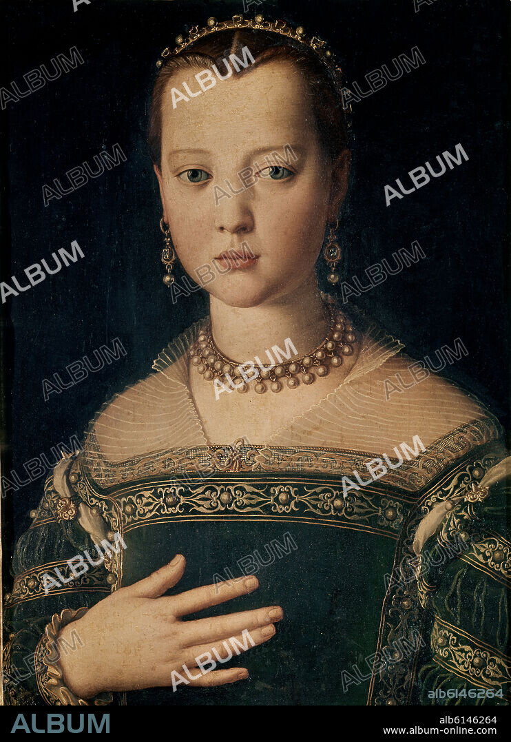 BRONZINO (1503-1572). Portrait of Maria de' Medici - 1551 - 52,5x38 cm - tempera on panel.