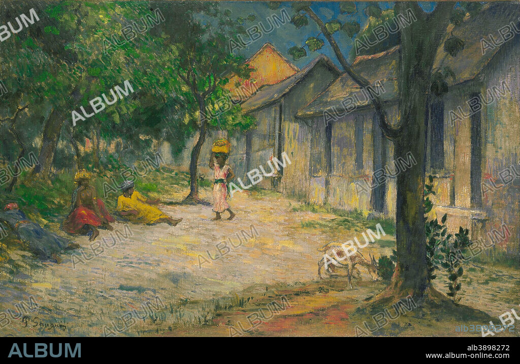 CHARLES LAVAL (PEINTRE) et PAUL GAUGUIN. Femmes et Chevre dans le village / Village in Martinique. Date/Period: 1887. Painting. Oil on canvas. Height: 457 mm (17.99 in); Width: 710 mm (27.95 in).