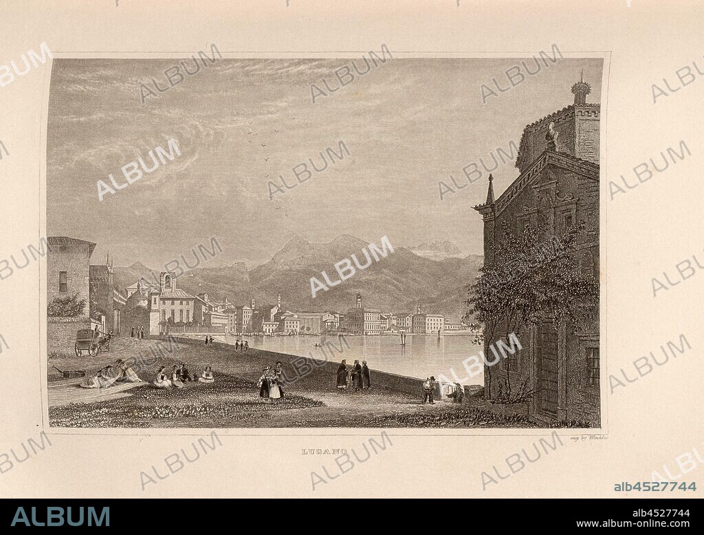 Lugano, View of Lugano, after p. 178, p. 281, Müller, Adolph (gezeichnet); Winkles, Henry (gestochen), 1858, Heinrich Zschokke: Die Schweiz in ihren klassischen Stellen und Hauptorten; mit 72 Originalansichten, gezeichnet von Adolph Müller, gestochen von Henry Winkles und den besten englischen Künstlern. Zweite durchgesehene und ergänzte Auflage. Stuttgart: Gebrüder Scheitlin; St. Gallen: Scheitlin & Zollikofer, 1858.