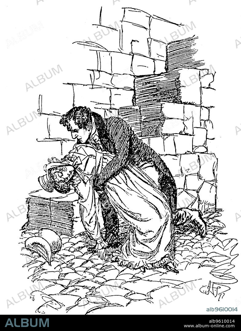 HUGH THOMSON. Scene from Jane Austen's Persuasion, 1897. Austen's last novel, Persuasion was published in 1818. In this scene, Captain Wentworth shows his concern after Louisa Musgrove has fallen from the Cobb at Lyme Regis.