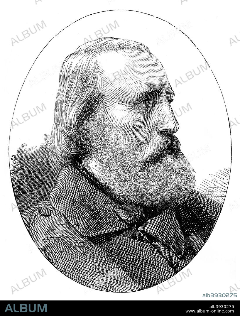 Giuseppe Garibaldi (1807-1882), Italian patriot. Portrait of General Garibaldi, soldier of the Risorgimento. Illustration from The Life & Times of Queen Victoria, by Robert Wilson, Vol III.