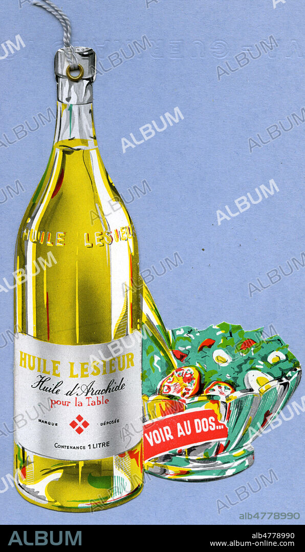 'Huile d'arachide LESIEUR pour la table'. Marque page publicitaire vers 1930. Illustration anonyme. Credit : Colllection IM/KHARBINE-TAPABOR.