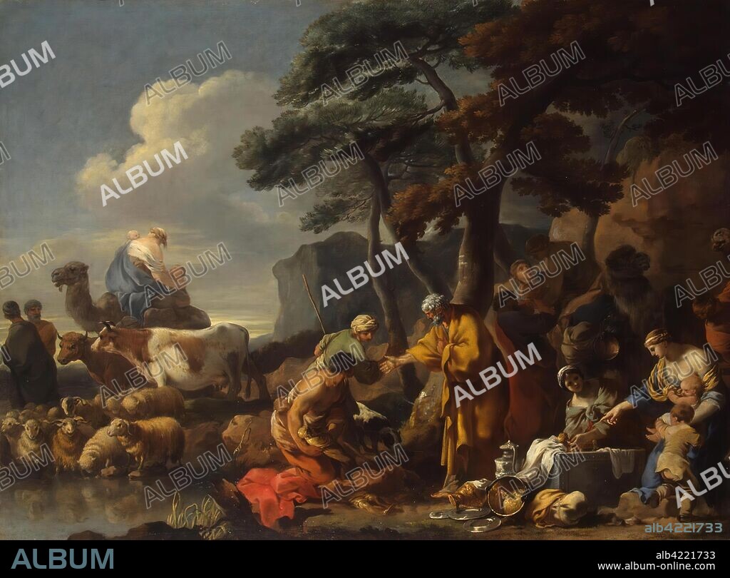 SEBASTIEN BOURDON. 'Jacob Burying Laban's Images'. France, 17th century. Dimensions: 95x129 cm.