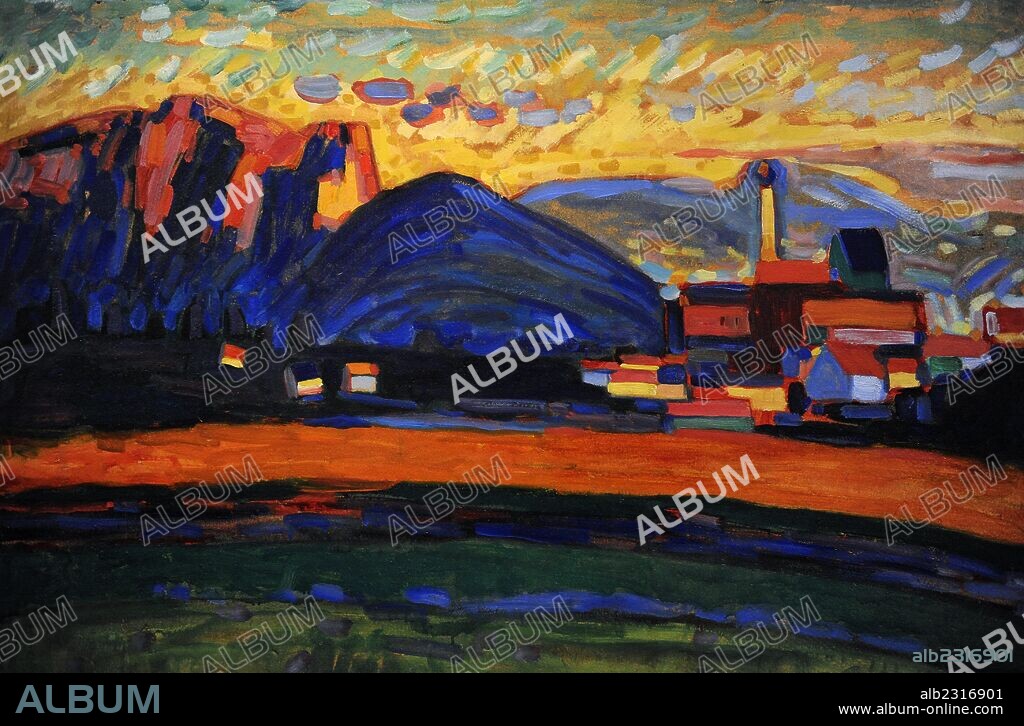 Wassily Kandinsky (1866-1944). Russian painter. Active in Russia, Germany and France. Mountain Landscape with Village I,1908. Oil on cardboard. Israel Museum. Jerusalem.
