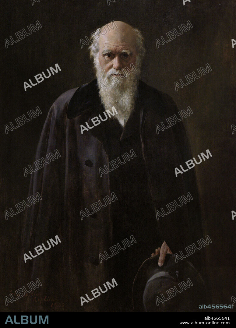 JOHN COLLIER (1850-1934). BRITISH ARTIST.. Charles Darwin (1809-1882). British scientist and naturalist. Author of the On the Origin of Species, 1859. Portrait, copy by John Collier (1850-1934) based on a work of 1881 made by Collier for the Linnaean Society. Oil on canvas (125,7 x 96,5 cm), 1883. National Portrait Gallery. London, England, United Kingdom.